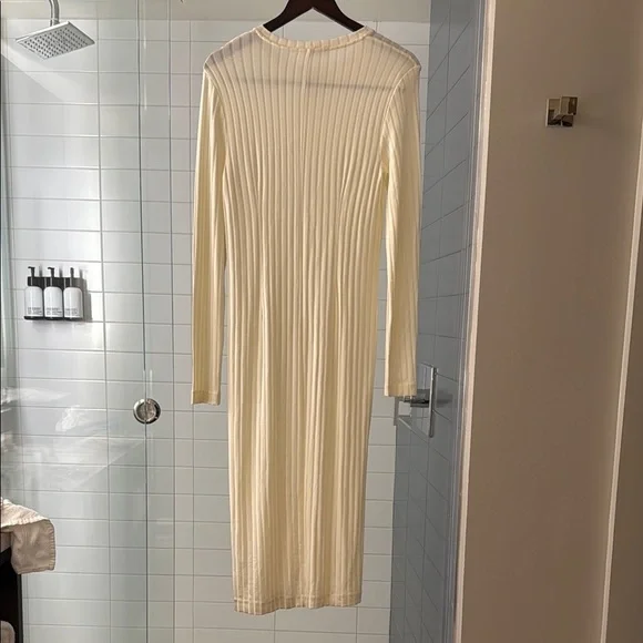 Samsoe Samsoe Jenari Ribbed Knit Eggnog Long Sleeve Sheath Dress Size Large - Picture 8 of 15